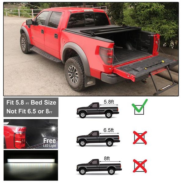 

tri-fold tonneau cover fits for dodge smd led for 0-45 1500 2009-2017 5000-6000k 5.8ft rear cover 4.4w max