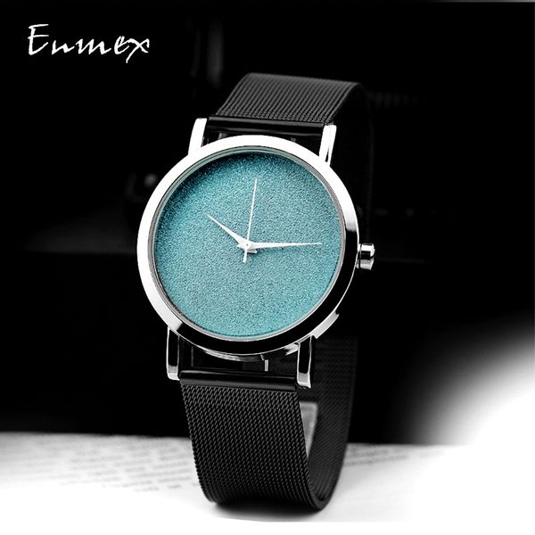 

2019 ladies gift watch enmex creative design blue start light simple face steel band quartz fashion wristwatch, Slivery;brown