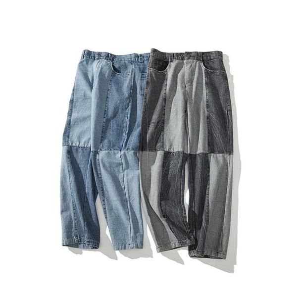 

мужские дизайнерские colorblock джинсы контрастные цвета сыпучие сыпучие широкие брюки нога швабра повседневный high street style, Black