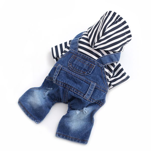 

denim pet jumpsuit dog jeans hoodies blue/red stripe cool overall for small medium dogs classic jacket vintage washed puppy vest