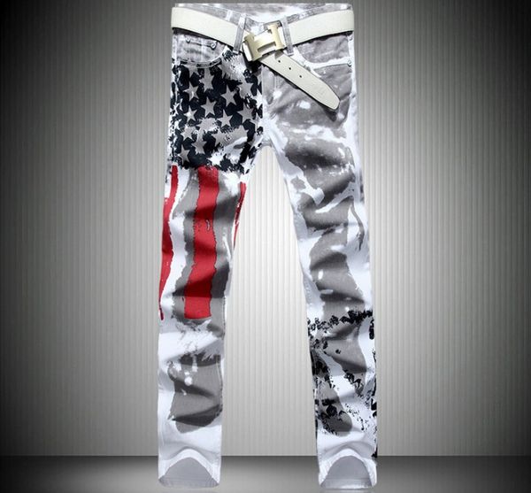 

mens denim american flag fashion new design male jeans slim fit male pant, Blue