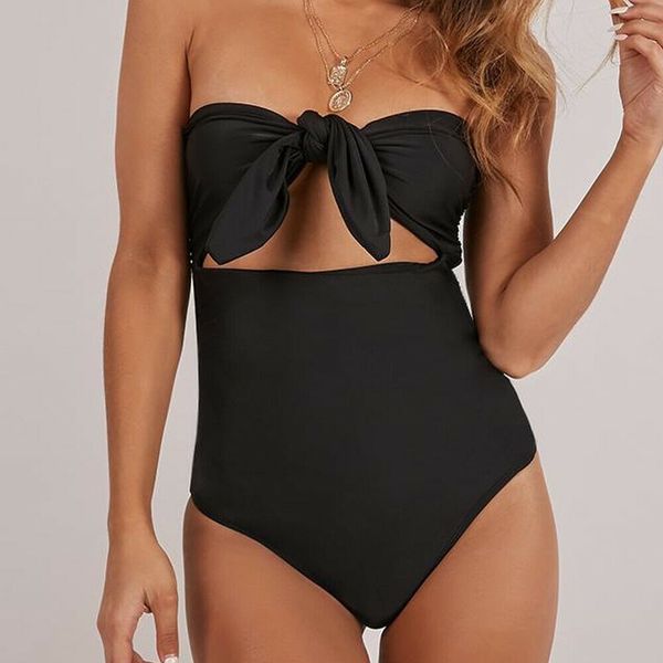 

2020 summer women one piece bandage bowknot monokini strapless swimsuit push up padded bikini swimwear beachwear bathing suits