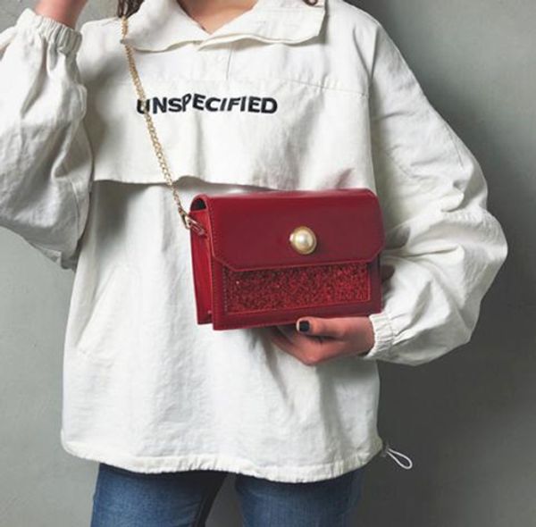 

New Women Square Bag Leather Sequin Handbags Chain Shoulder Pack Bag Small Crossbody Bags For Women Messenger Bags Fashion