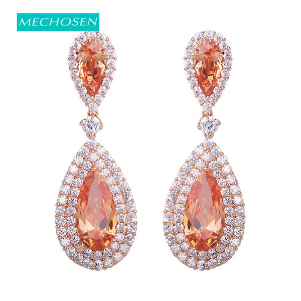 

mechosen rhinestone pendientes drop earrings for women zirconia gold color crystal waterdrop aretes stunning wedding bijoux, Silver