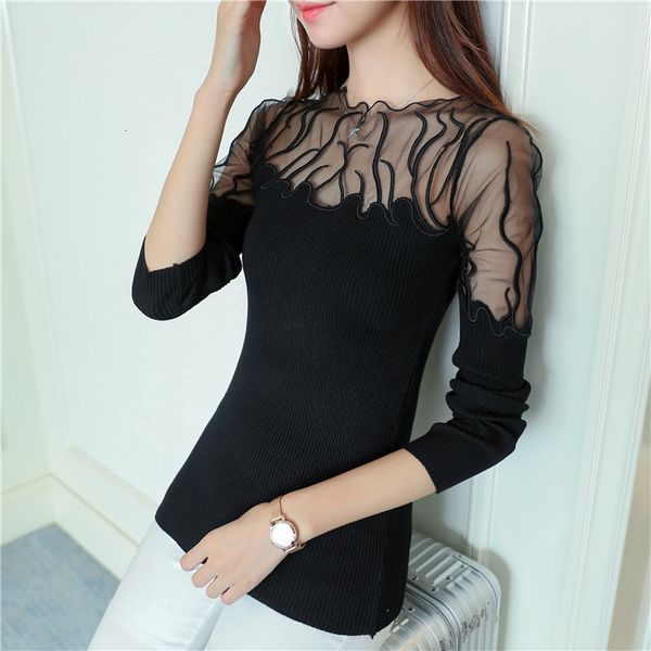 

sweaters woman designer sweater women hitz 2019 head lace flounces korean sweater slim long sleeved shirt color sweater drop shipping, White;black