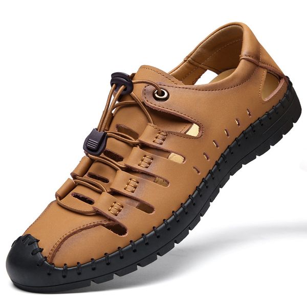 

sandals genuine leather men shoes summer men's fashion slippers, Black