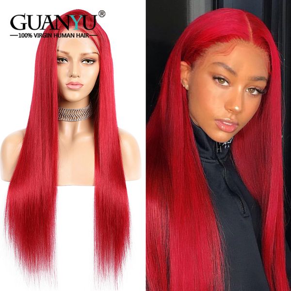 

red lace front wig human hair 150% density straight remy hair 13x4 pre plucked colored burgundy wigs with baby, Black;brown
