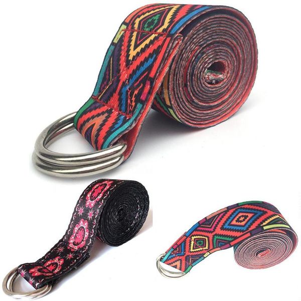 

d-ring yoga strap fitness rope yoga belts colored printed adjustable stretch belt washable sports stretch strap 185*3.8cm