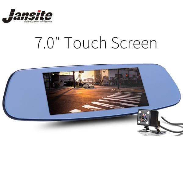 

jansite 7" touch display dual dash cam vehicle camera full hd sd/mmc card cyclic recording cyclic recording night vision mirror car dvr