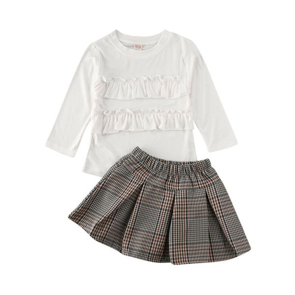 

new baby girls long sleeve + plaid skirt outfits clothes, White
