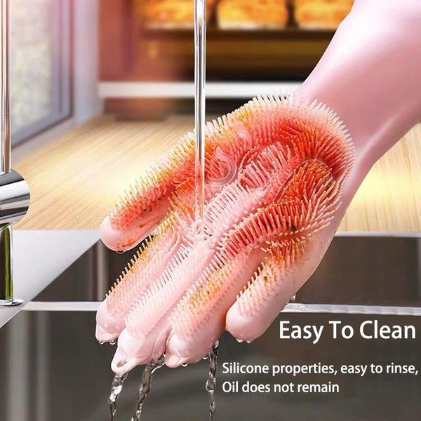 

1pair silicone cleaning gloves kitchen magic silicone dish washing glove for household scrubber rubber kitchen clean tool