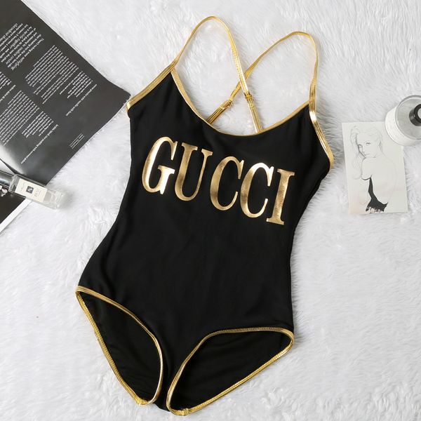 

2020 summer designer women black one-piece swimsuit one-piece bikini beach women swimsuit big five letters print fashion summer, White;black