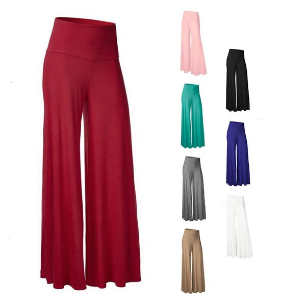 

высокая талия гетры женщин дизайнерские брюки плюс размер твердые женщины широкие ноги вскользь сыпучие palazzo брюки elegant высокой талией, Black;white