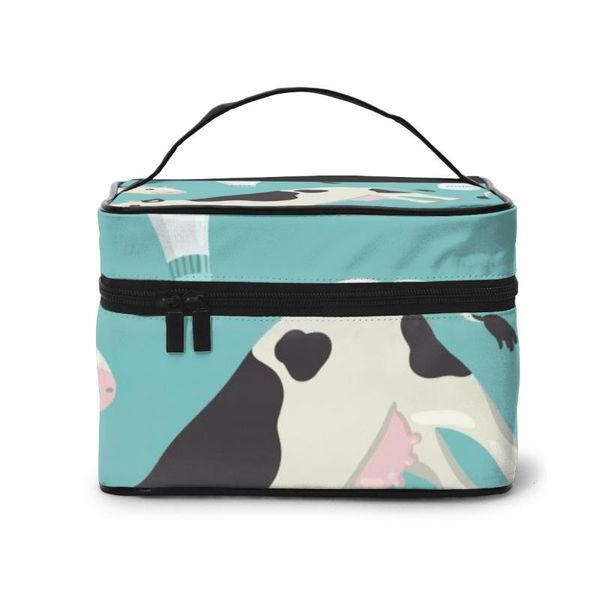 

women's travel organization beauty cosmetic make up storage lady wash bags white-black spotted cow and milk bottle handbag pouch