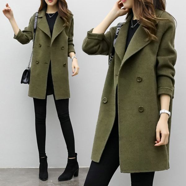 

womens autumn winter long jacket casual outwear cardigan slim coat overcoat comfortable overcoat manteau femme, Black