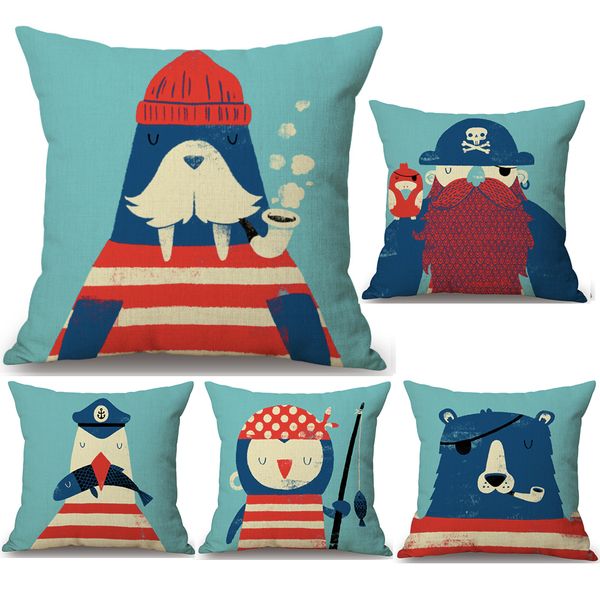 Captain Sailor Bear Seal Seagull Neck Body Pillowcase Linen Bed