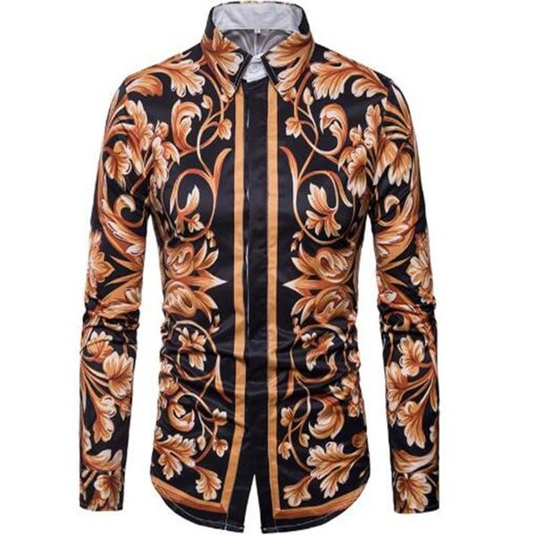 

весна / лето 2019 новый мужской модный тренд 3d креативная печать мужская рубашка с длинным рукавом отворотом с длинным рукавом cs9041, White;black