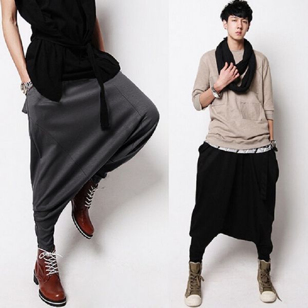 

unique design men's spring and autumn casual harem pants elastic pants male big crotch trousers, Black