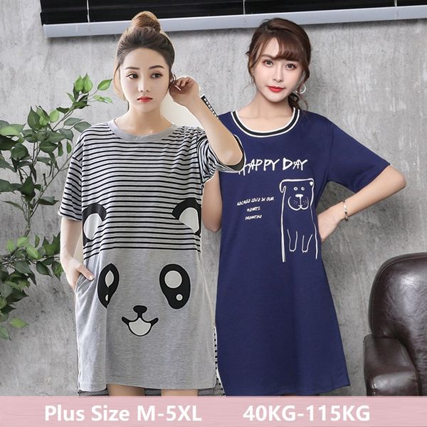 

womens summer short sleeve sleep dress lovely cartoon cat sleepshirt plus size lady nightdress young girl night -5xl, Black;red