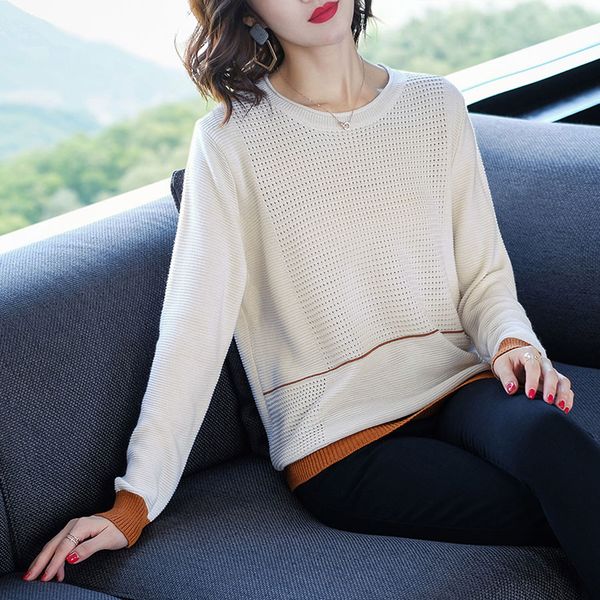

2019 women sweater pullovers o neck solid loose knitted autumn winter clothing casual pullovers plus size pull sweaters, White;black