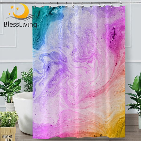

blessliving marble shower curtain colorful quicksand waterproof bathroom curtain with hooks pastel pink blue abstract art decor