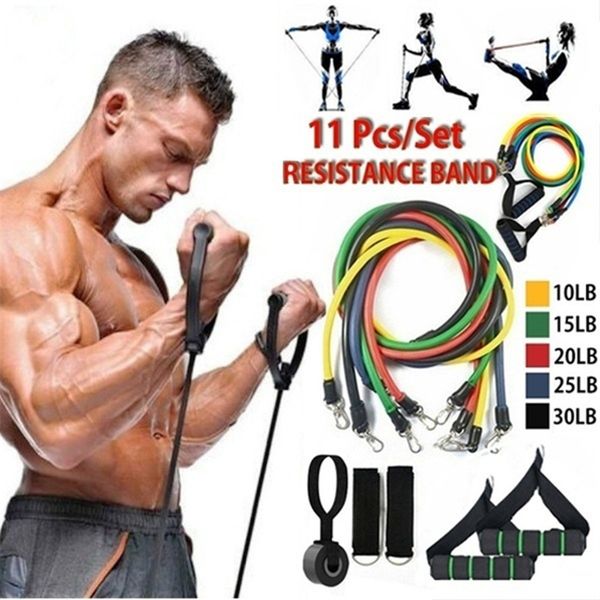 

11 pcs fitness resistance bands set pull rope set for fitness strength training latex tubes pedal stretch bands body training