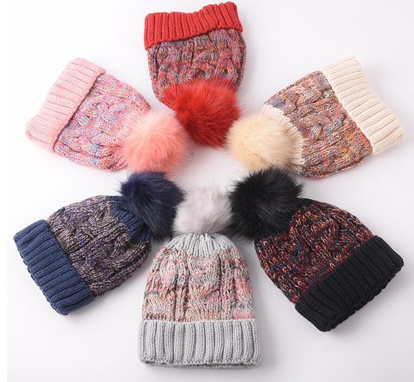 

women pompon beanie hat fashion winter colorful knitted fur ball hat outdoor causal warm knit cap ing, Blue;gray