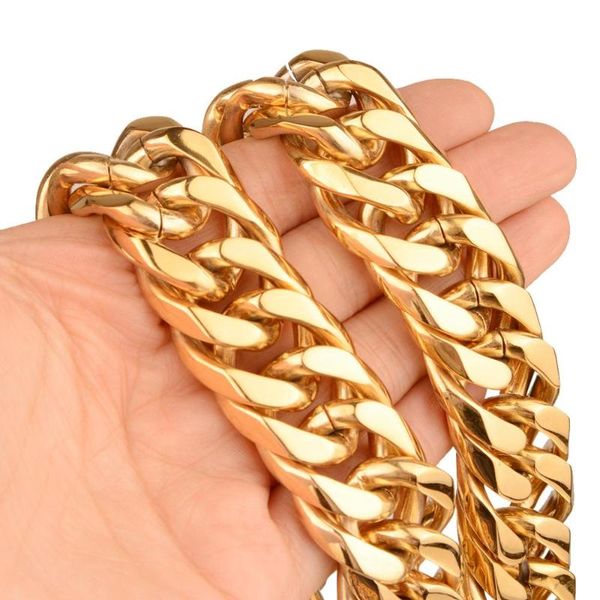 

huge heavy 21mm mens boys biker jewelry 316l stainless steel gold tone double cuban curb necklace or bracelet men's gift 7-40, Silver