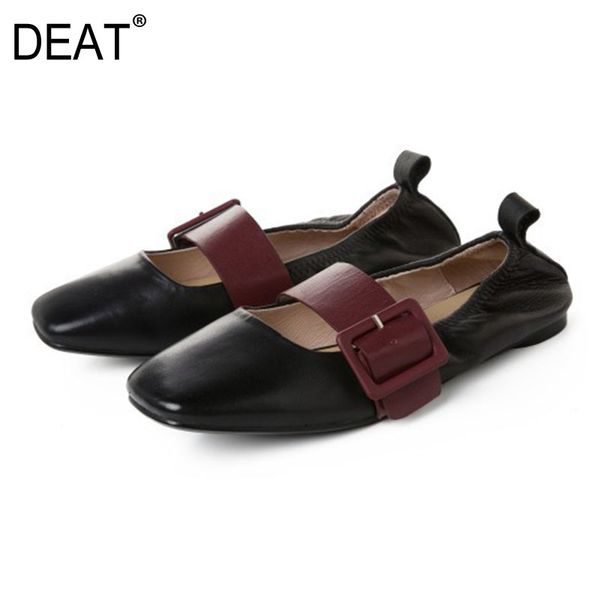 

deat] 2020 square toe shallow belt buckle simple hit colors casual single flat shoes women new spring autumn fashion 10f311, Black