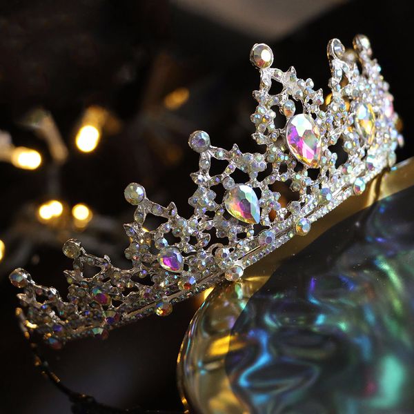

ab color crystal crown women girl tiaras and crowns bride diadem headpiece wedding hair accessories bridal hair jewelry, White;golden