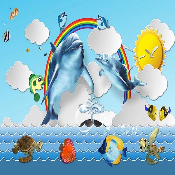 

custom large mural 3d wallpaper cartoon fantasy fairy world dolphin child bedroom mural tv back wall decor deep 5d embossed