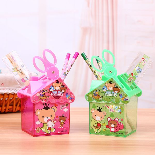 

1pc creative cartoon small house pen holder primary school gift box set children gift storage