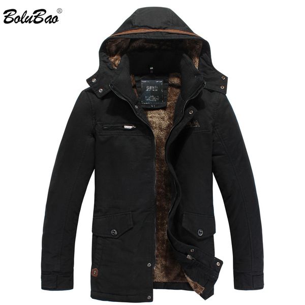 

bolubao brand men warm parkas overcoat winter male hooded thicken parka coats men's solid color parkas coat, Tan;black