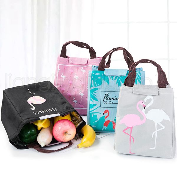 

Flamingo tote thermal bag black waterproof oxford beach lunch bag food picnic women kid men cooler bag torage bage 4 color rra72