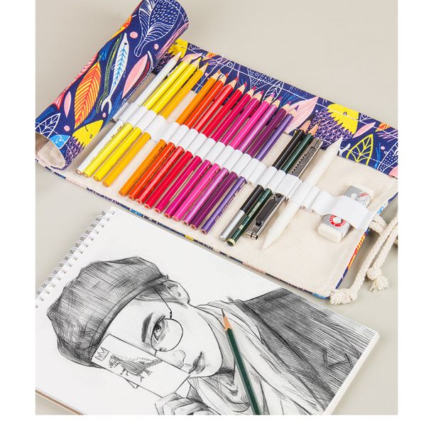 

school pen bag pencil case girls boys office large capacity curtain roll stationery 36 48 72 holes colorful canvas organizer box