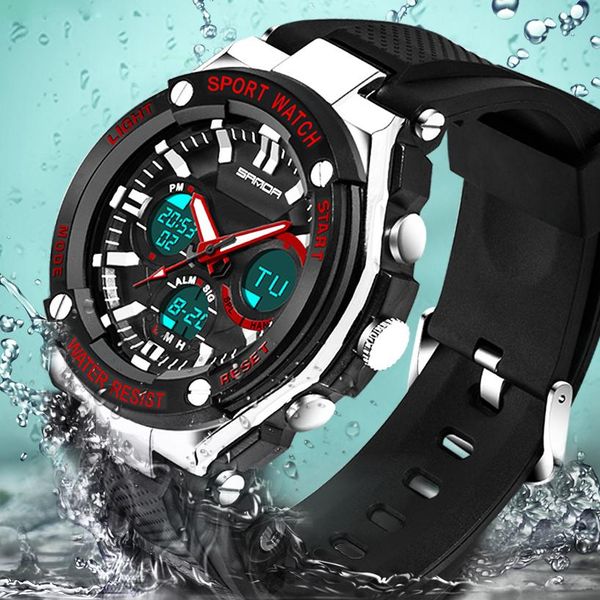 

sanda fashion military watches men waterproof mens sports watches s shock led electronic wristwatches relogio masculino 2019, Slivery;brown
