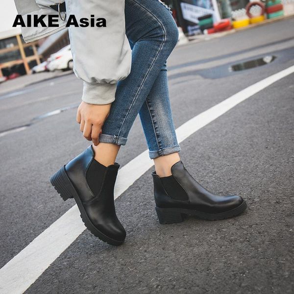 

new style fashion women boots round head thick bottom leather waterproof woman martin boots ankle spring/autumn, Black