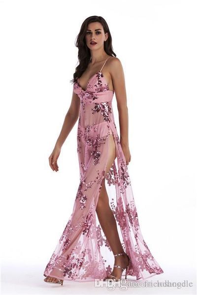 

женская летняя sequined split платья v шеи sexy длина пола мода женщины одежда ночной клуб богемный стиль одежды, Black;gray