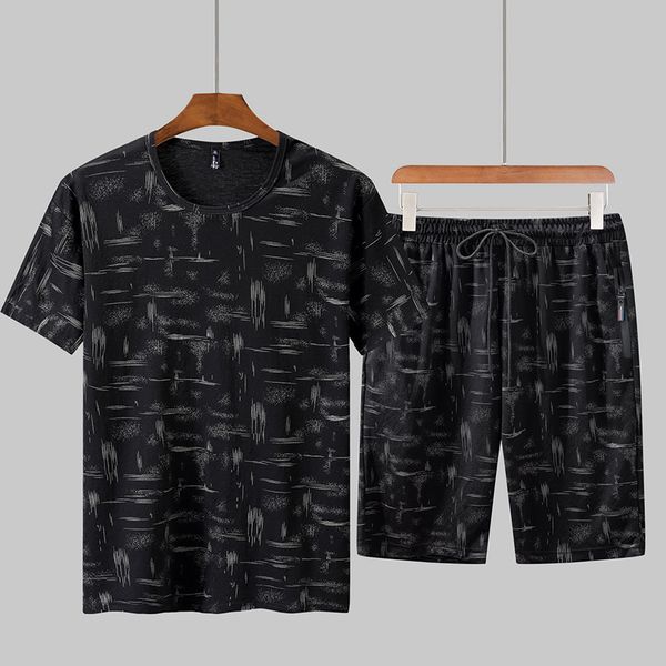 

man's summer tracksuit plus size shorts male tide short-sleeved t-shirt two pieces summer sportswear loose short-sleeved suit sale, Gray