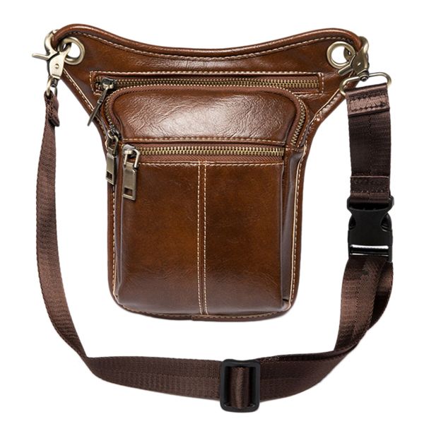 

fashion waist pack men leather bag vintage drop leg bag pack thigh belt travel male motorcycle riding waist pouches brown