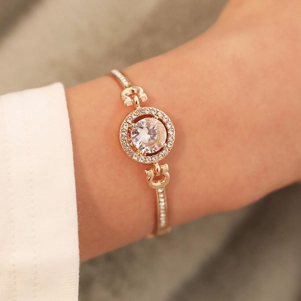 

xiufen new women bangles silver gold color simple elegant shinning rhinestone bracelet female jewelry, Black
