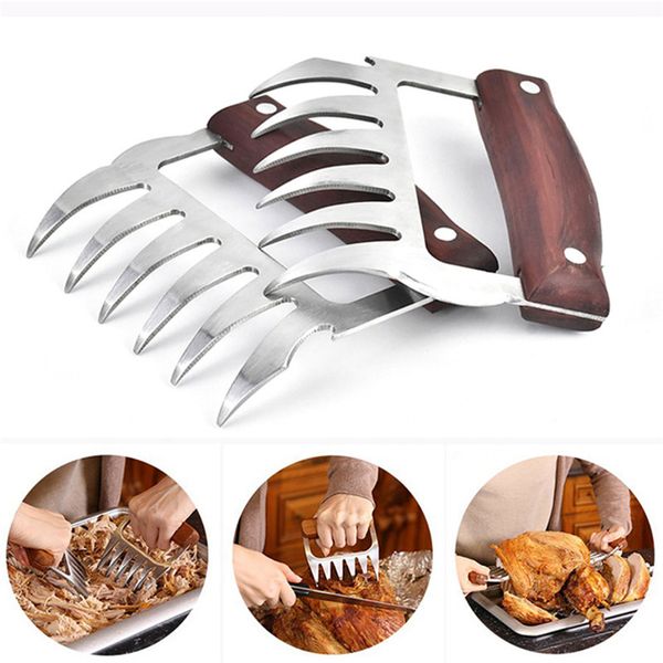 

metal meat claws stainless steel meat forks with wooden handle bbq meat shredder claws kitchen tools