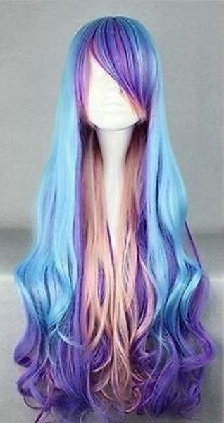 

wig long curly wavy multicolor hair wig cosplay, Black;brown