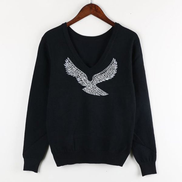 

womens sweaters women sweater s xl spring new regular sweaters full sleeve v neck beaded eagle diamond pullovers computer knitted pageant, White;black