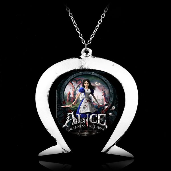 

ps3 xbox pc games jewelry alice the madness returns inspired horseshoe necklace woman man cosplay necklaces with pendants, Silver