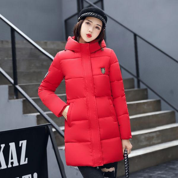 

2019 new-style cotton-padded mid-length winter hooded jacket thickened fashion down-filled cotton jacket, Black