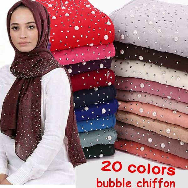 

muslim malaysia rhinestones porcelain scarf pearl chiffon material high-grade turban hijab hijabs muslim islamic scarf scarves, Red