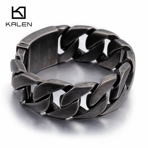 

kalen matte bike chain bracelets for men 25mm width chunky heavy stainless steel brushed link chain bracelet male jewelry, Golden;silver