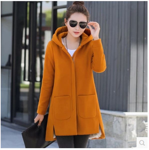 

winter coat women's new korean version of thickened plus velvet hooded jacket women's loose long sleeve cardigan coat, Black