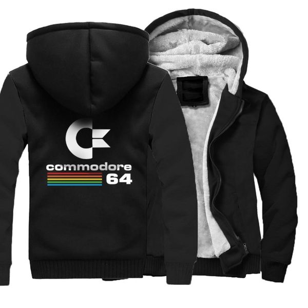 

men thick hoodies winter warm male sweatshirts commodore 64 cool sweatshirt zipper jacket hombre fashion hoodie brand man coats, Black